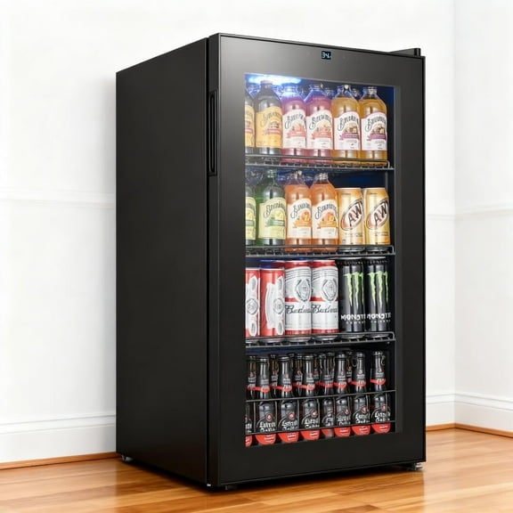 Yeego 160 Cans Beverage Cooler, Freestanding Beverage Refrigerator with Glass Door for Home/Office/Bar, Black