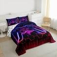 thumbnail image 3 of Castle Fairy Kids Gradient Hexagon Gamer Twin Comforter Sets,Abstract Stripes Bedding Set, 3 of 8