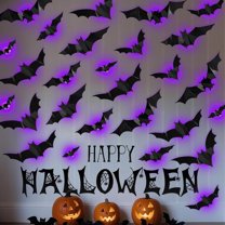 Stijggn LED Halloween Decorations Halloween Bats Lighted 3D Halloween Bat, Waterproof Removable PVC Bats Sticker for Home Indoor Outdoor Bedroom Window Door Wall Party Decor