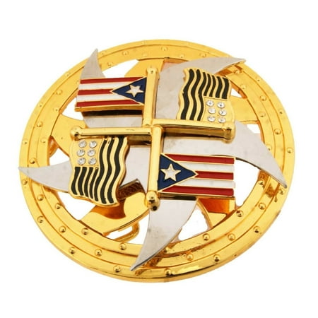 Puerto Rico Country  Flag Spinners Belt Buckle Unisex Youth Western Texas Style Accessory Metal Costume