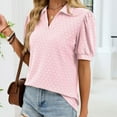 thumbnail image 6 of YueHuiYing Womens Shirts Short Sleeve V Neck Business Casual Collared Work Tops Tunic Tee Basic Solid Summer Tops, 6 of 8