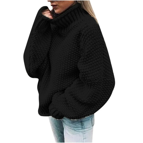 YUGYXL Womens Warm Cable Knitted Chunky Sweaters Fashion Plus Size Long Sleeve Loose Knitwear Fall Winter Turtle Neck Versatile Clothes Going Out Solid Color Pullovers