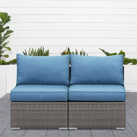 Superjoe 2 Pcs Patio Sectional Sofa Set Outdoor Armless Sofa Conversation Set Blue