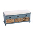 thumbnail image 2 of Wicker Storage Bench Farmhouse Bench with Upholstered Cushion and 3 Drawers, Hallway Organizer Entryway Shoe Storage Bench with 3 Rattan Baskets for Living Room (Blue), 2 of 8