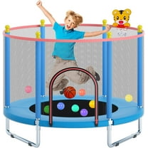 Telawah 55" Trampoline for Kids with Safety Enclosure Net and Basketball Frame(Blue）