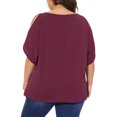 thumbnail image 4 of DARING DIVA Women's Plus Casual Crew Neck Cold Shoulder Summer Blouse 2X Burgundy, 4 of 6