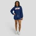 thumbnail image 6 of Women's WEAR by Erin Andrews Navy Atlanta Braves Heavy Rugby Jersey Cropped Long Sleeve T-Shirt & Shorts Lounge Set, 6 of 7