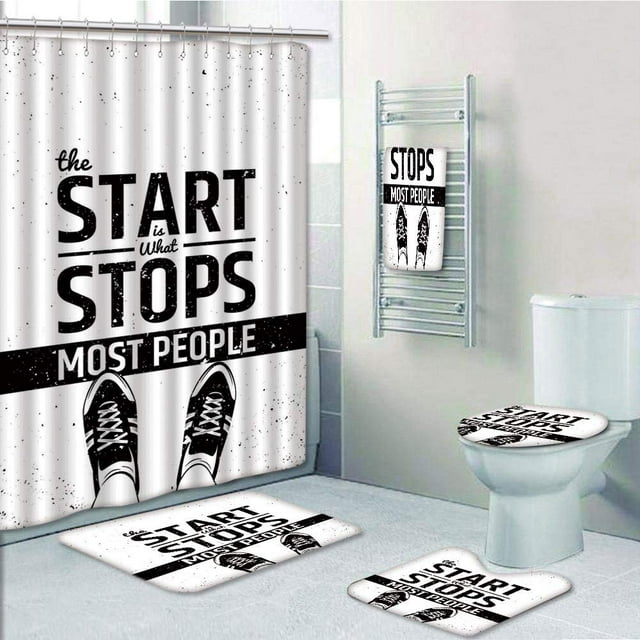 EREHome Citation Citation Moderne Motivationnelle Citation Inspirante avec Adolescent 5 Pièces Ensemble de Salle de Bain Douche Rideau Serviette de Bain Tapis de Bain Tapis de Contour et Couvercle de WC