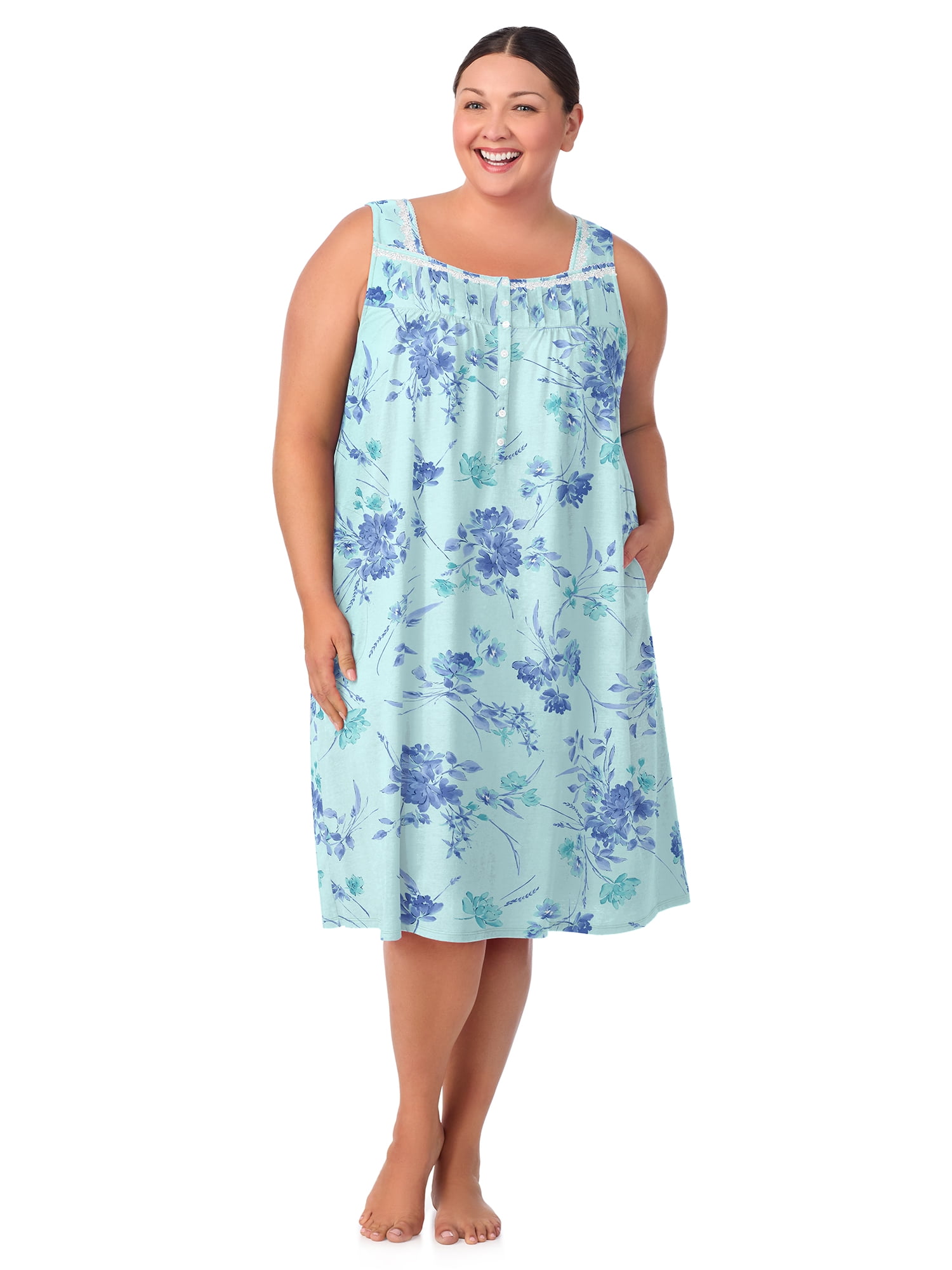Aria Women's 100% Cotton Sleeveless 40" Nightgown, Sizes XS-5X