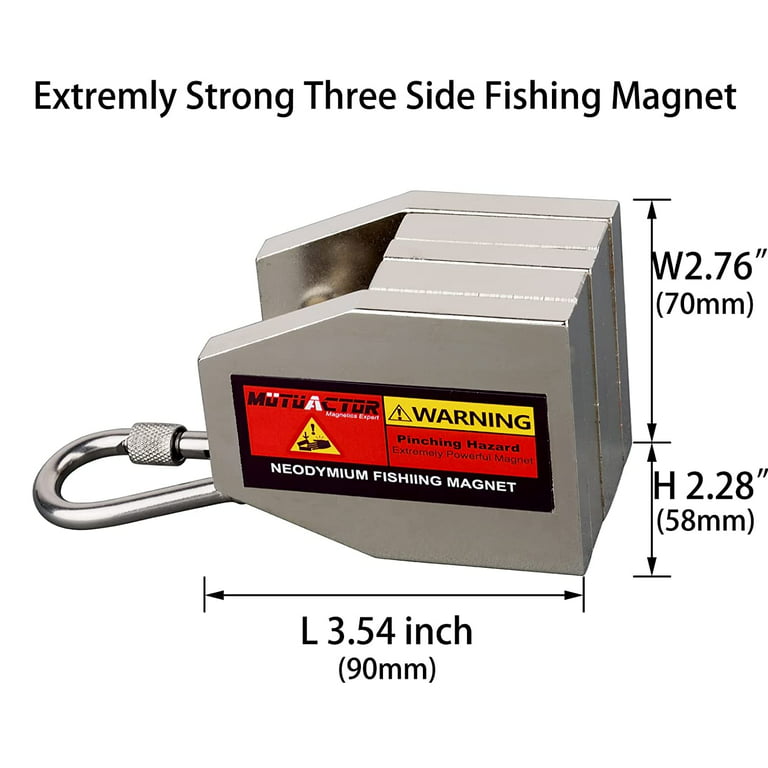 MUTUACTOR 2150lb Fishing Magnet Kit Three Sides Long Magnetic Distance Extremly Strong, Neodymium Fishing Magnet for Recovery and Salvage Fishing