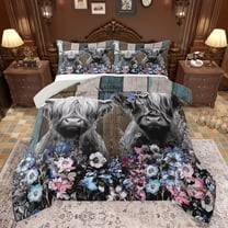 Castle Fairy Highland Cow Bedding Comforter Set 2pcs for Boys Girls,Rustic Farmhouse Animal Twin Comforter Sets Microfiber,Chic Floral Flowers Breathable Bedding Set,Luxury Bedroom Decor,Reversible