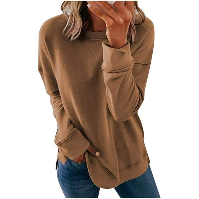 EIMELI Womens Color Block Printed Sweatshirts Crewneck Pullover Shirts Long Sleeve Boluse Tops Side Split 2022 Trendy Winter Clothes