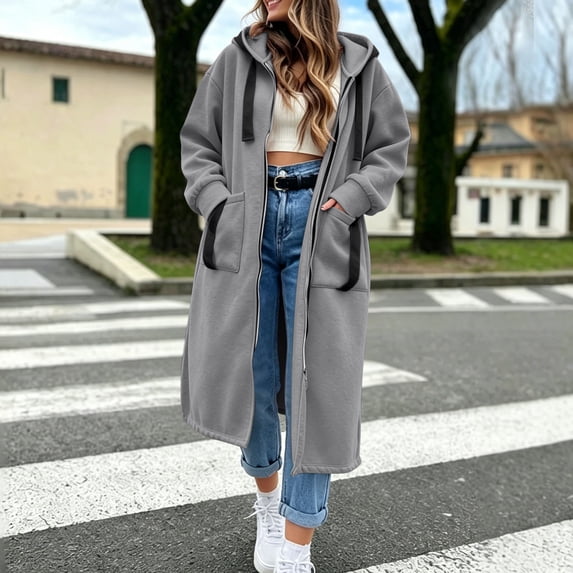 Qiopertar Women's Hoodies Zip Hooded Long Sleeve Oversized Fleece Coat Casual Warm Fall Winter Loose Cardigan Sweatshirt, Gray M