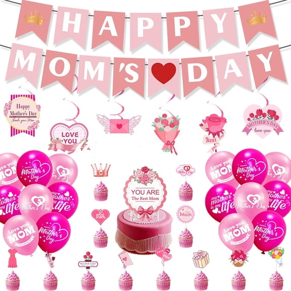 Mother's Day Decorations Includes Banner,Balloons,Hanging Swirls,Honeycomb,Balloon Ribbon for Mother's Day Party Decor Mothers Birthday Party Supplies