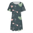 thumbnail image 5 of Women'S Nightgowns Short Sleeve Polyester Round Neck Striped Printing Cute Loose Breathable Soft Flowy Nightwear Trendy Style, 5 of 6