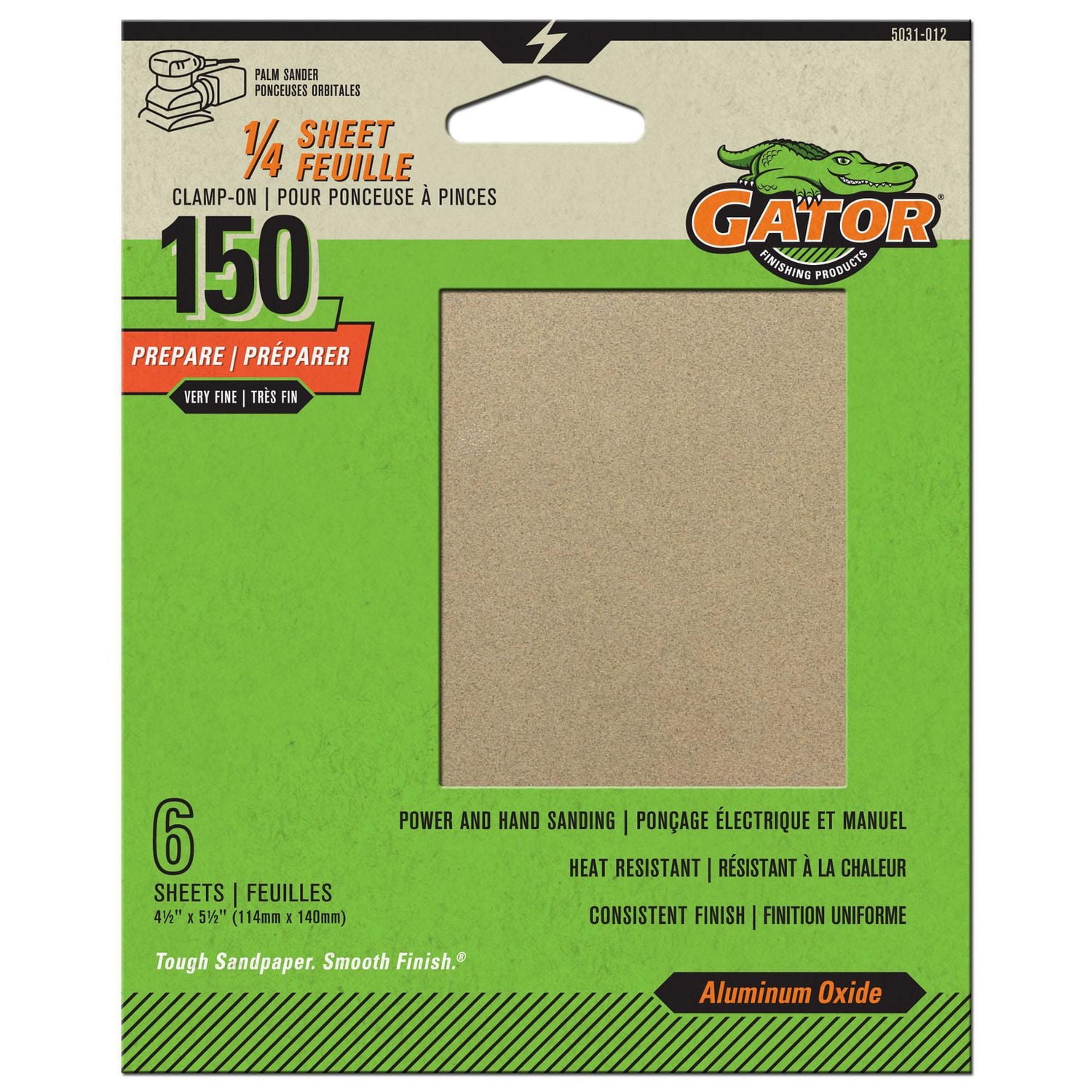 Gator 1/4 feuille de ponçage abrasive - grain 150 paquet de 6