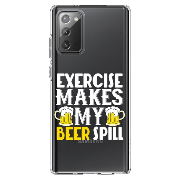 DistinctInk Clear Shockproof Hybrid Case for Galaxy Note 20 ULTRA (6.9" Screen) - TPU Bumper Acrylic Back Tempered Glass Screen Protector - Exercise Makes My Beer Spill