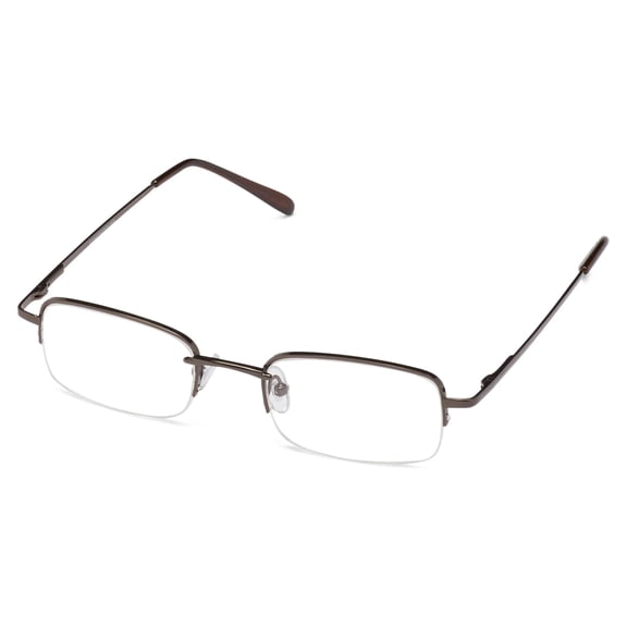 ICU Eyewear Titanium Metal 3/4 Inch Eye Semi Rimless Rectangle Reading Glass with Zyle Temple Tip and Case, 3.00