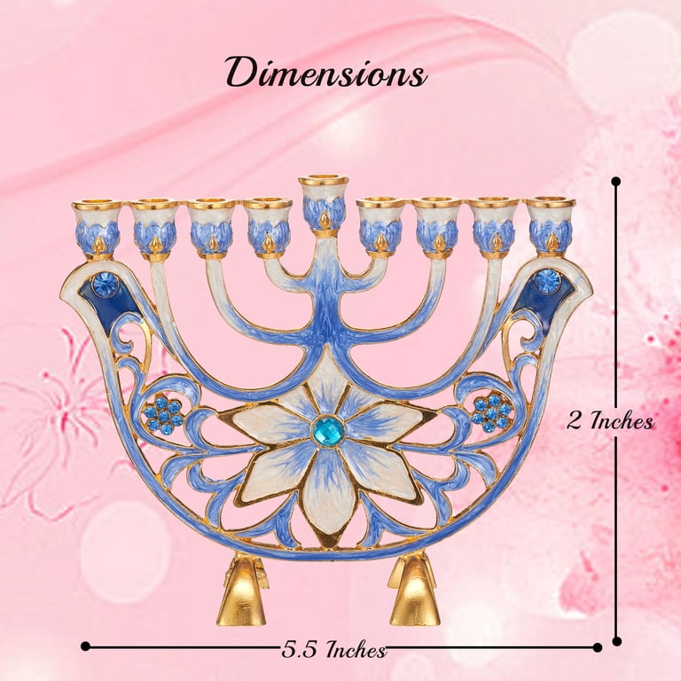 Hand-Painted Blue Ivory Menorah with Gold Accents photo 8