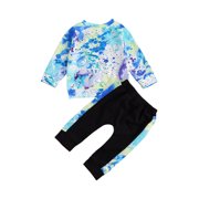 Angle View: Bmnmsl Boy Tie-dyed Sets Long Sleeve Round Neck Top Mid Waist Long Pants