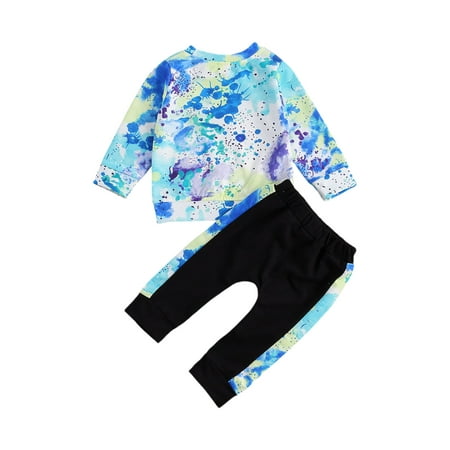 Bmnmsl Boy Tie-dyed Sets Long Sleeve Round Neck Top Mid Waist Long Pants