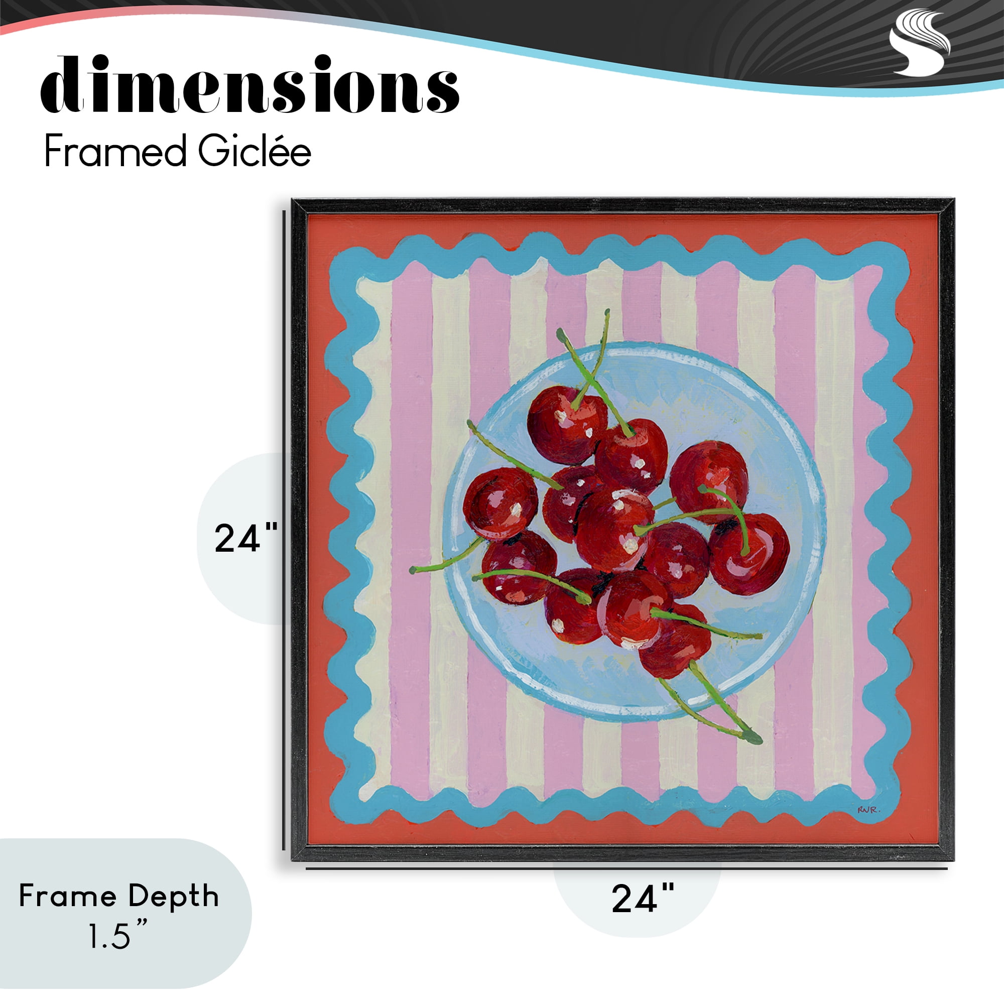 Stupell Industries Red Cherries over Pink Stripes Black Framed Giclee Art, design by Rachael Reese