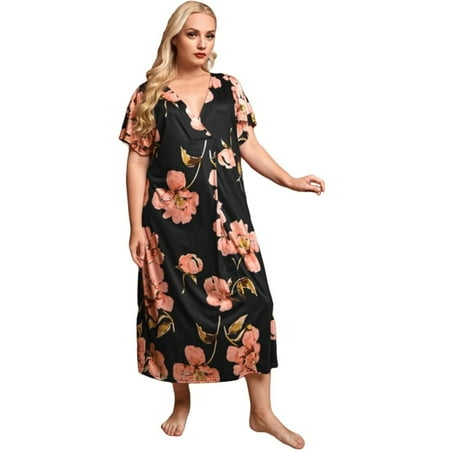 

Clearance Sale!Womens Floral Nightgown Sleepshirt Deep V Neck Sleepwear Nightshirt Loose Sleep Dress Short Sleeve Nightdress Plus Size 4XL