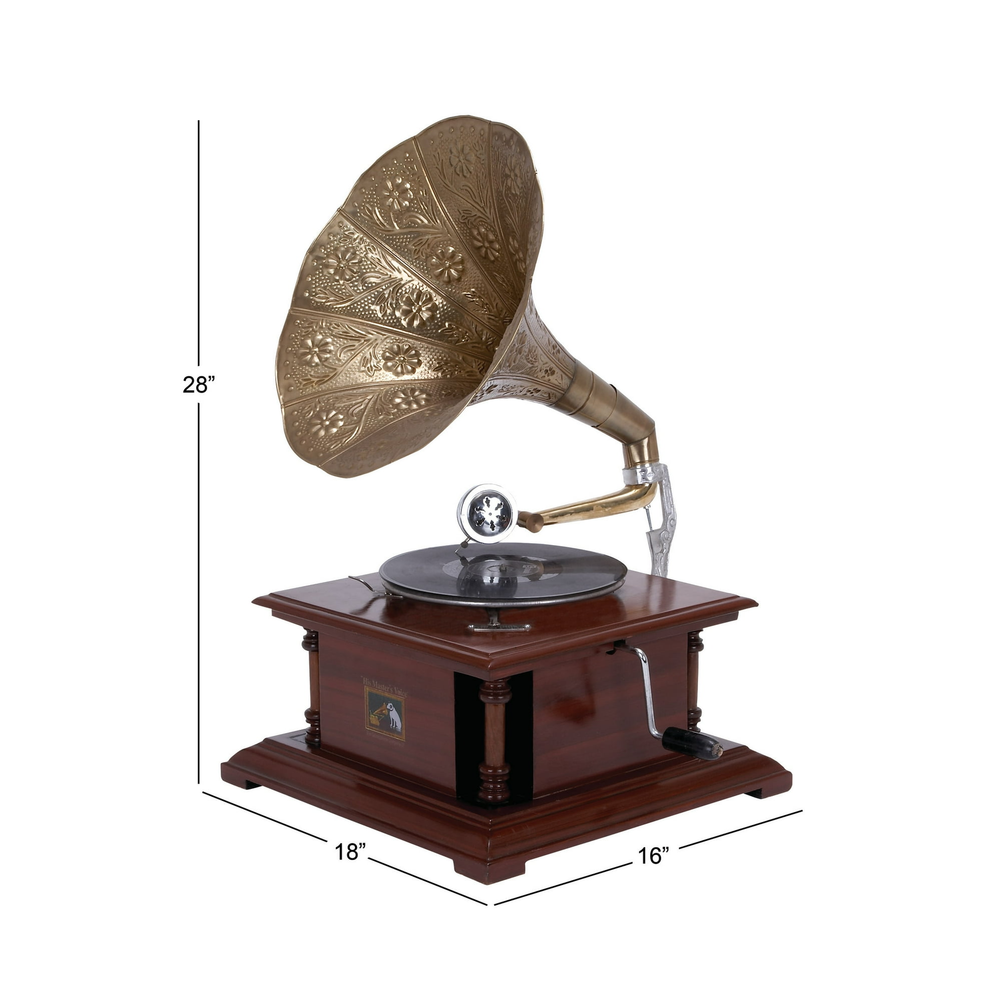 DecMode 18" x 28" Brown Wood Music Functional Gramophone with Record, 1-Piece