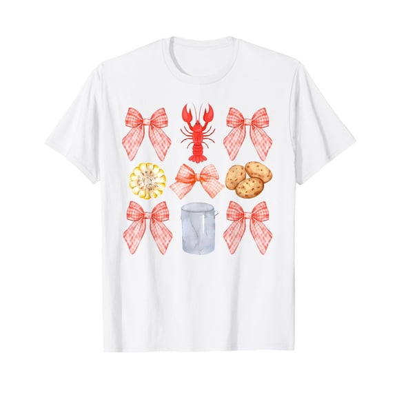 Pink Bow Cute Coquette Crawfish Boil Aesthetic T-Shirt