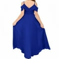 thumbnail image 2 of V Neck Junior Bridesmaid Dresses Long Off-Shoulder Chiffon Flower Girl Dress for Teen Girls Party Pageant Gowns-Royal Blue-14Y, 2 of 9