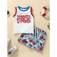 thumbnail image 3 of 4th of July Toddler Boy Outfit Sleeveless Tank Top Shirts Floral Rainbow Print Shorts Set Independence Day Infant Clothes, 3 of 6