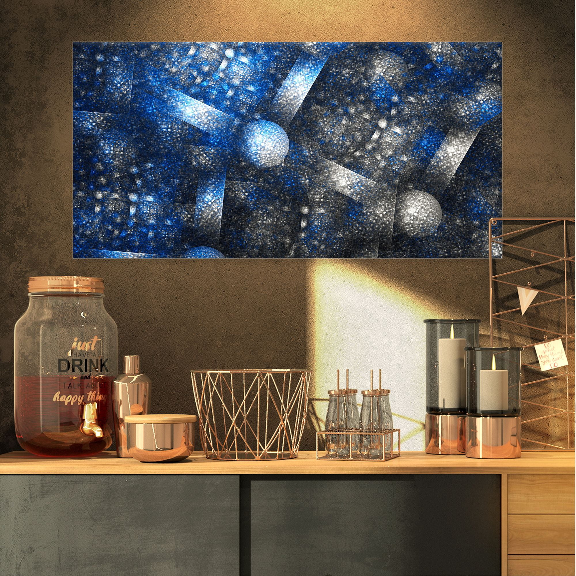 Designart 'Crystal Cell Dark Blue Steel Texture ' Abstract Wall Art Canvas