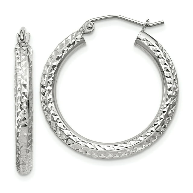 Boucles d'Oreilles Créoles Rondes en Or Blanc 10k Diamantées 3mm 10TC253