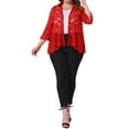 thumbnail image 3 of Agnes Orinda Women's Plus Size Cardigans Open Front 3/4 Bell Sleeves Sheer Lace Cover Up 1X Red, 3 of 7