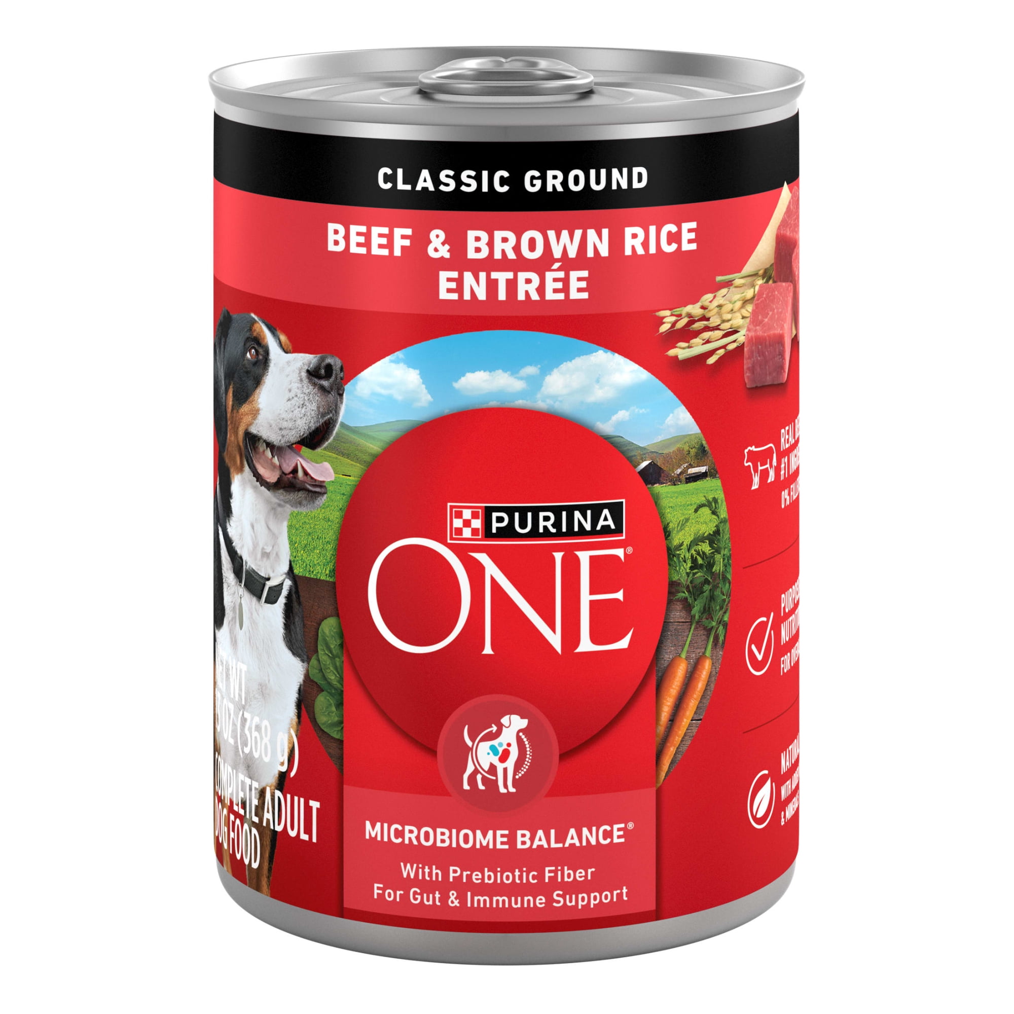 Purina ONE Natural Wet Dog Food, High Protein Soft Beef & Brown Rice Barley, 13 oz Can, 12 Pack