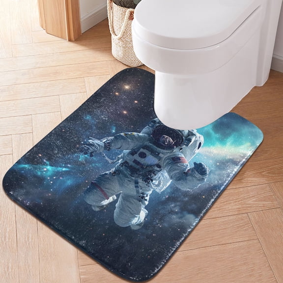 Toilet Rug U-Shaped Bathroom Rugs Non-Slip Soft Plush Machine Washable Contour Bath Mat Astronaut Flowing Space 24x20