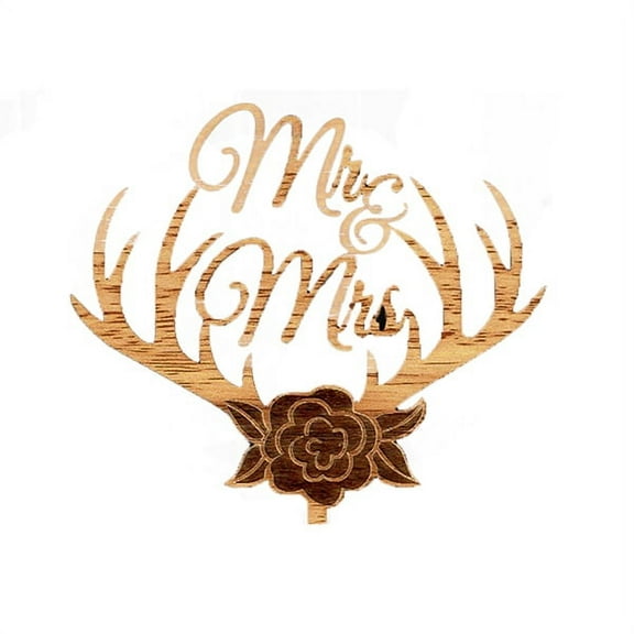FRCOLOR MR MRS Wooden Wedding Cake Topper Decorative Wood Grain Cake Picks for Party Decoration (Antler)