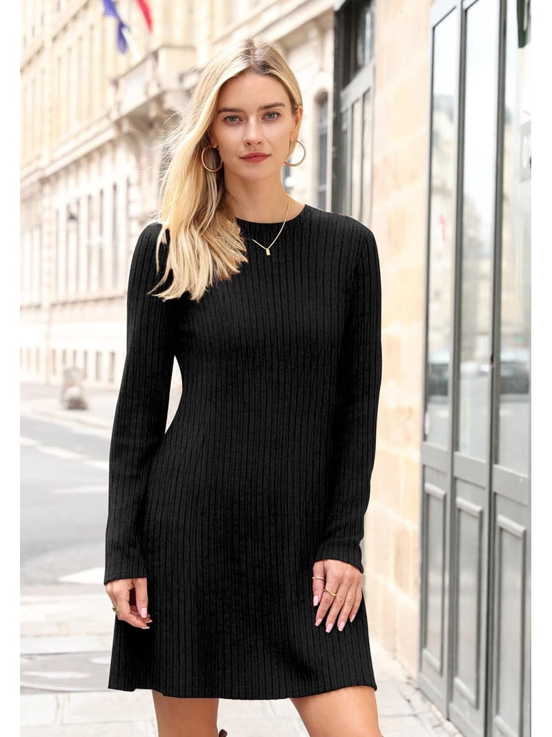 ZANKLEY Fall Dresses for Women 2025 Long Sleeve Crew Neck Sweater Dress