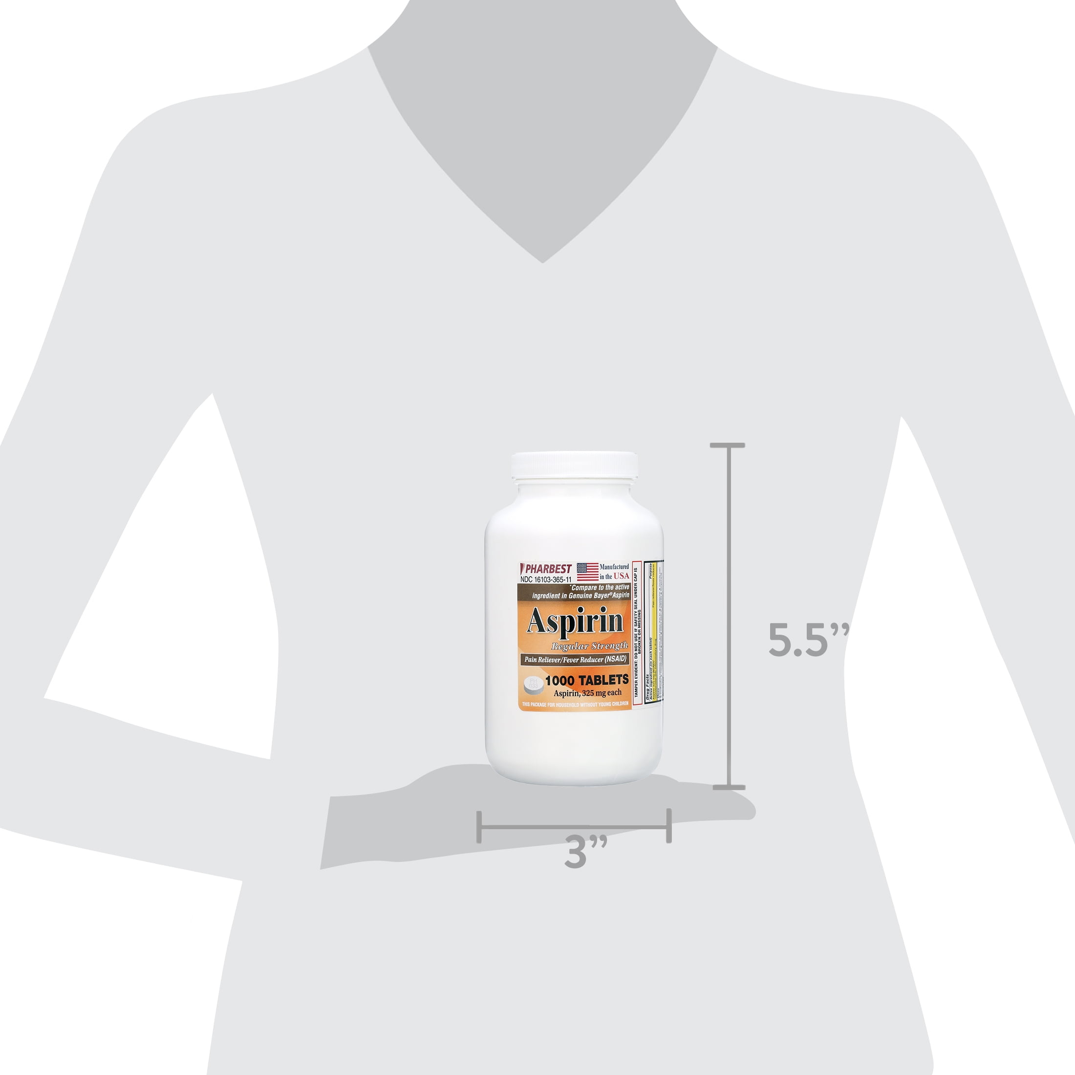 Aspirin 325 mg | Regular Strength | 1000 Count Uncoated Tablets