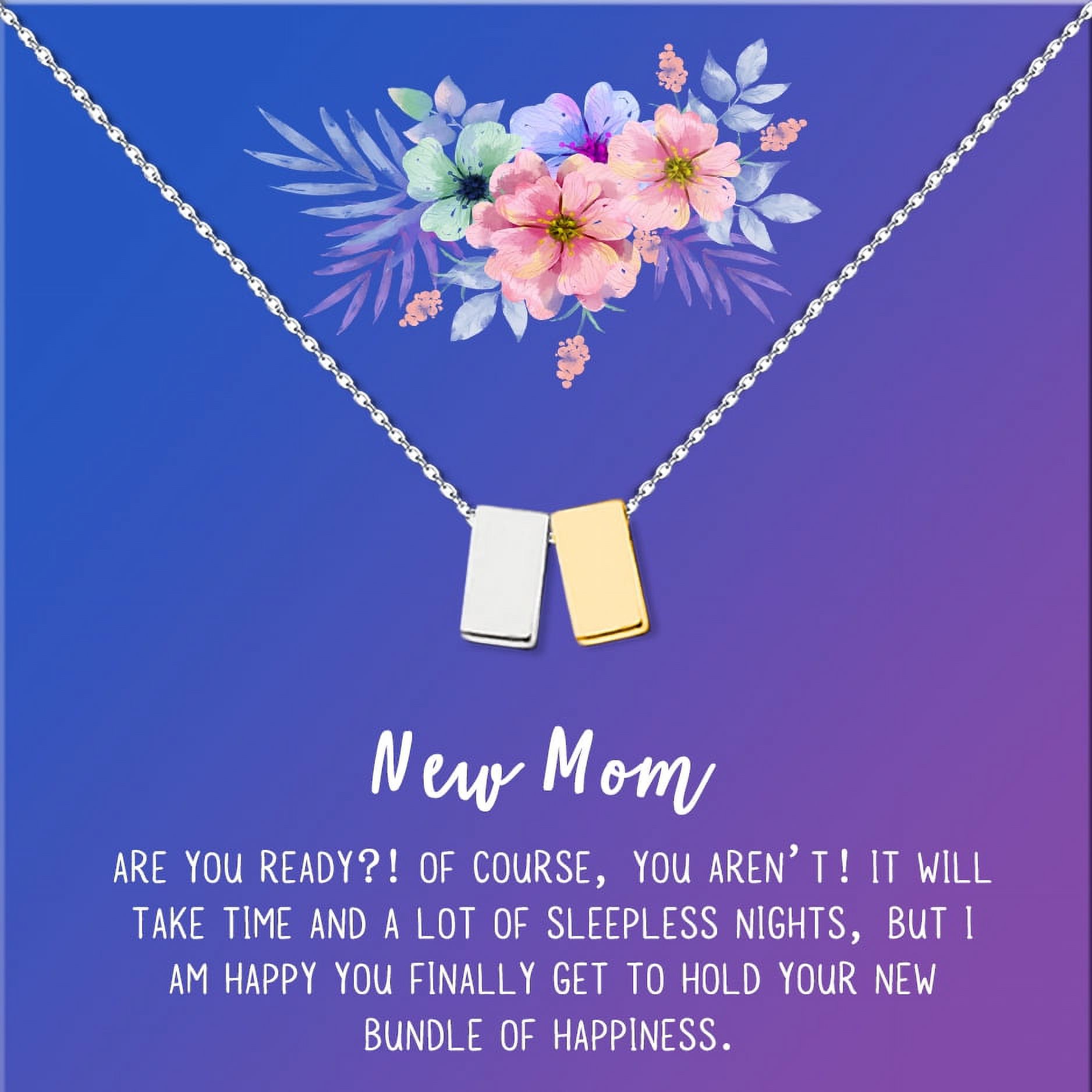 New Mom Mother's Day Gift, Jewelry For New Mom, Gift for Her, Mother's Day Necklace and Card, Stainless Steel Necklace and Card [Silver and Gold Cube,Blue-Purple Gradient]