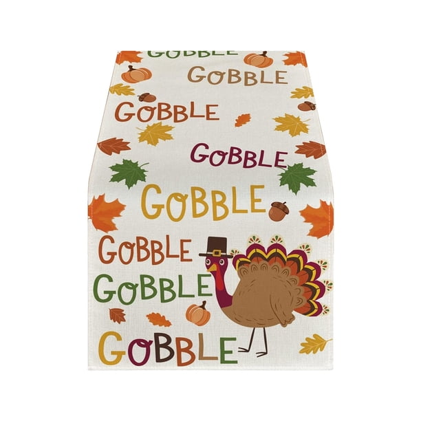 Camino de mesa con estampado de calabaza y hojas de arce para Acción de Gracias, tela de poliéster, decoración para mesa de comedor, pancarta de 13 x 72 pulgadas, decoración para fiestas navideñas