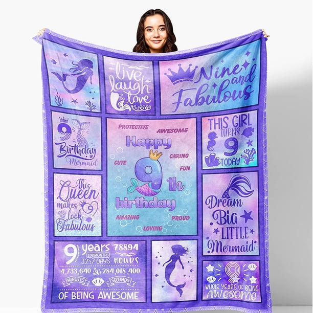 LHSHID 9 Year Old Girl Gifts Birthday Gifts for 9 Year Old Girl Gifts for 9 Year Old Girls Blanket 9 Year Old Birthday Gifts for Daughter Granddaughter 9th Birthday Decorations for Girl 60x80in