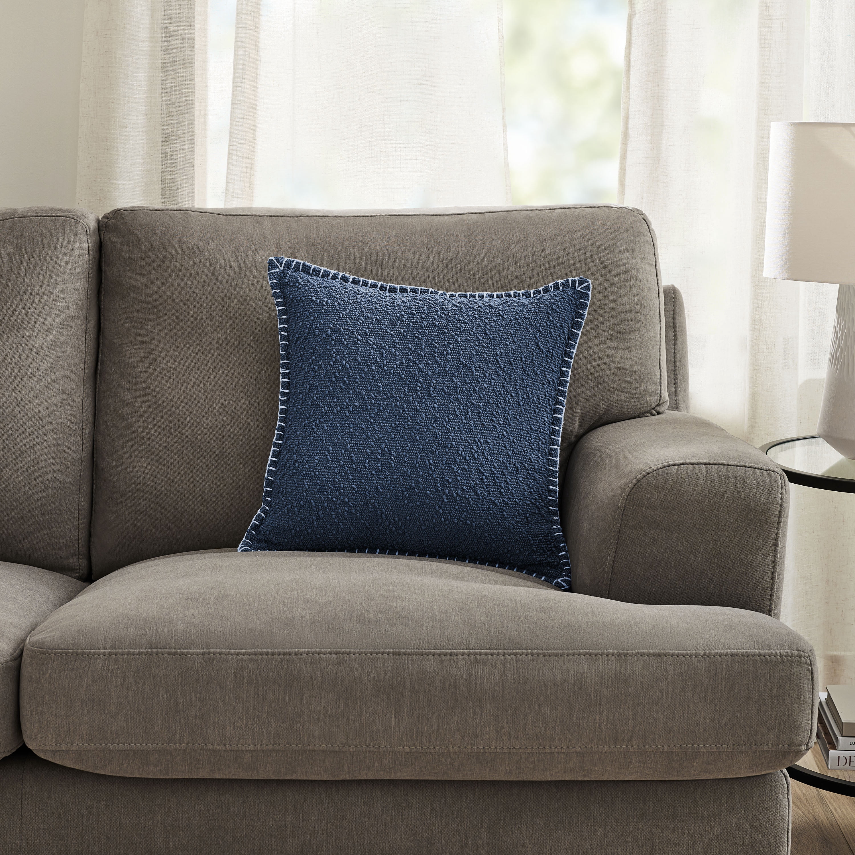 (2 pack) Mainstays Blue Pillow with Ivory Whipstitched Edges 18"x18" Square
