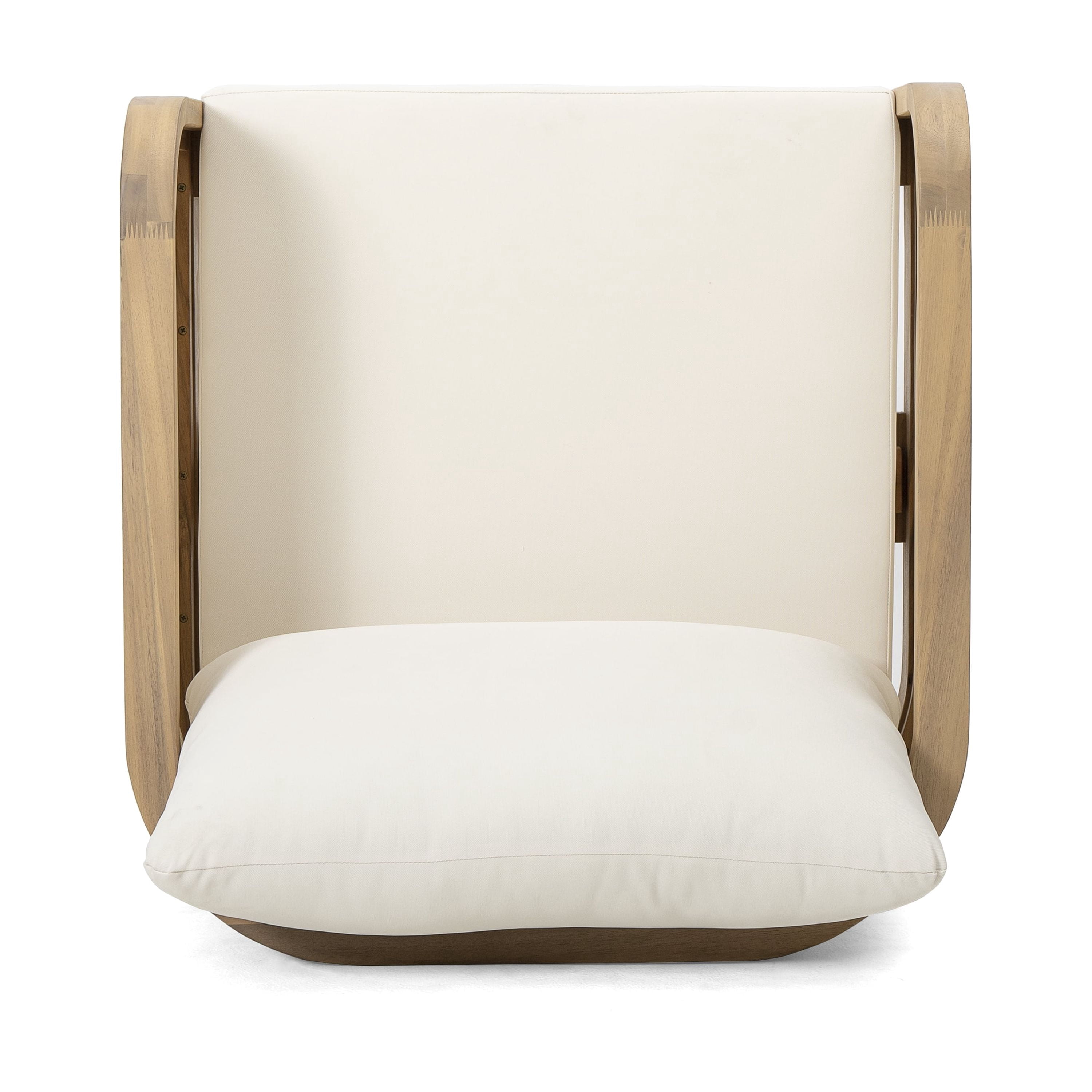 Outdoor Patio Club Chair with Acacia Wood and Textilene Mesh, Deep Seating Armchair and Garden Chair with Waterproof Cushion for Porch Backyard, 400 lb Cap, Teak and Beige
