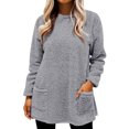 thumbnail image 6 of Womens Sherpa Fleece Pullover Plus Size Crewneck Fluffy Sweatshirts Winter Warm Loungewear Tops with Pocket Light Gray L, 6 of 6
