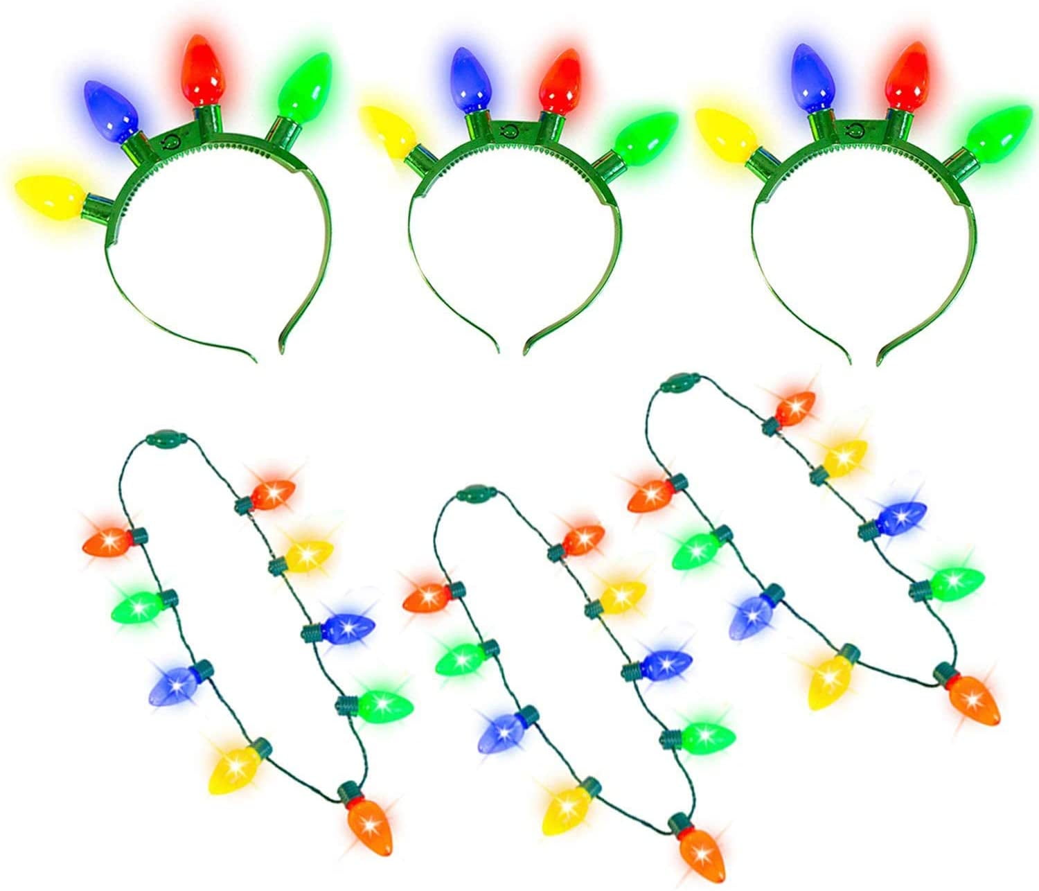 Aeeaying Christmas Light up Necklace Headband with Colorful LED Glow