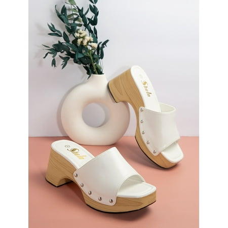 

Square Toe Metal Stud Block Heels Women‘s Footwear