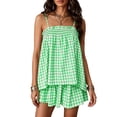 thumbnail image 2 of Cagogo Women's 2 Piece Shorts Set Casual Plaid Boho Summer Outfits Round Neck Sleeveless Tank Top Comfy Lounge Shorts Matching Sets Tracksuits Loungewear Travel Airport Clothes, Green S, 2 of 10