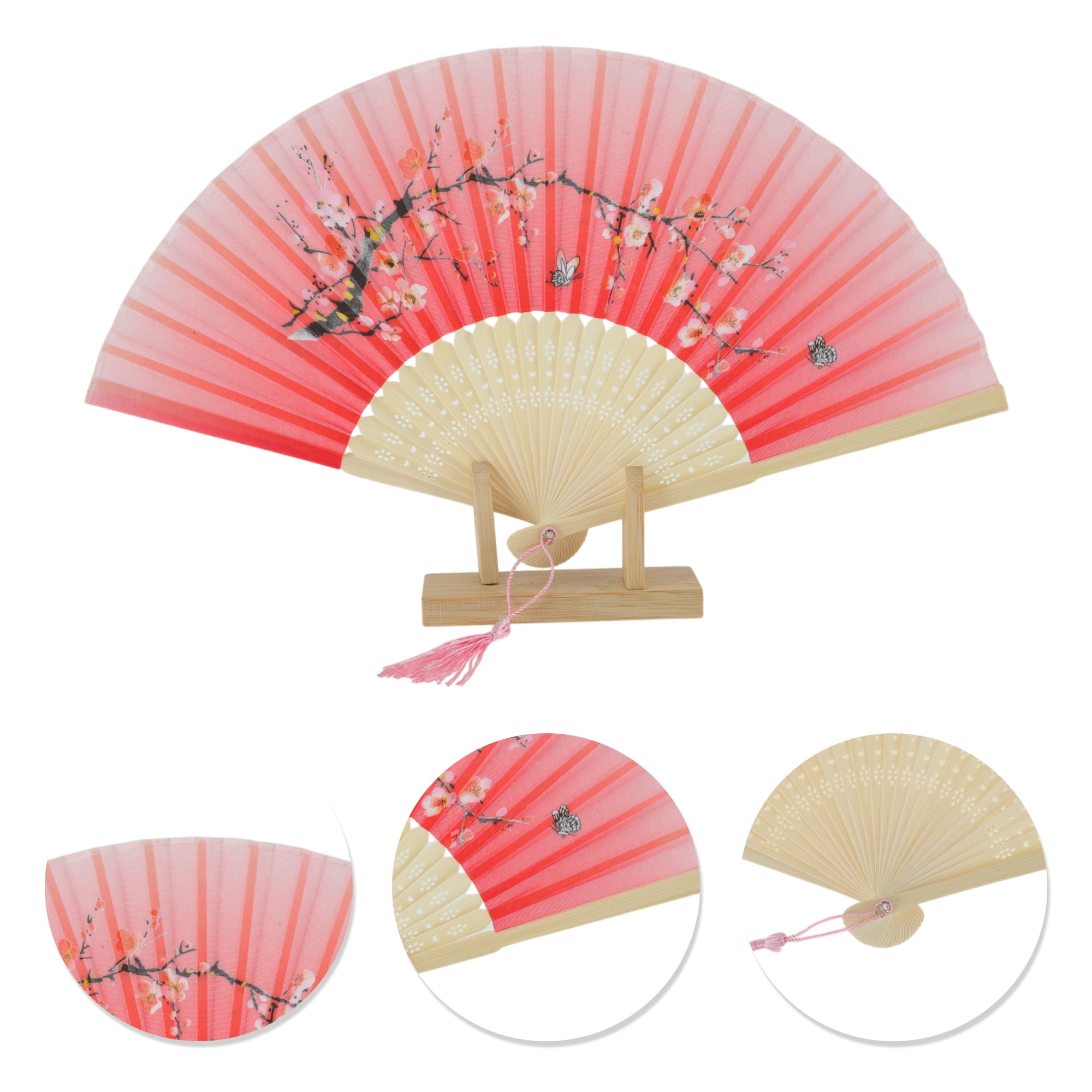 Unique Bargains Ancient Style Folding Fan 1Pc for Parties Light Red [Flowers Print]
