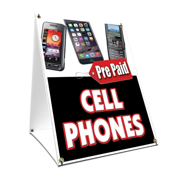 A-frame Sidewalk Prepaid Cell Phones Sign With Graphics On Each Side | 24" X 36" Print Size
